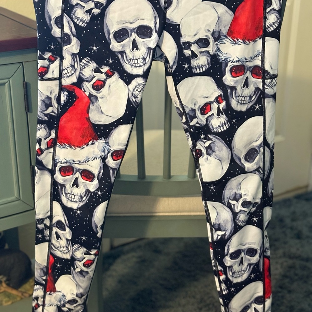 Constantly Varied Gear Skull Santa Leggings - Black, Red, White - Full Length-XL